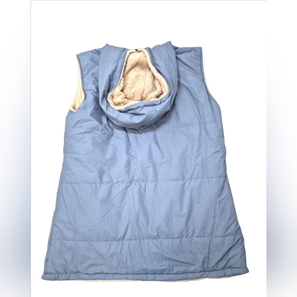 Puffer Vest Reversible Quilted Sherpa Hooded Zip Vest Coat Jacket Size Medium - Picture 8 of 12